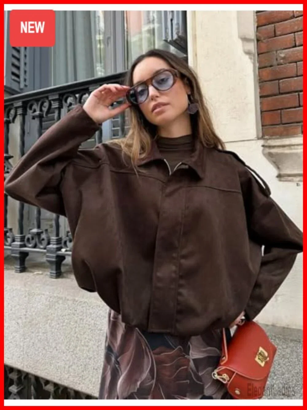 Womens Faux Suede Bomber Jacket Oversized Cropped Long Sleeve Zip Up Lapel